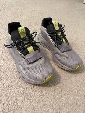 ON Cloudnova Running Shoes in Light Gray with YellowGreen Accent